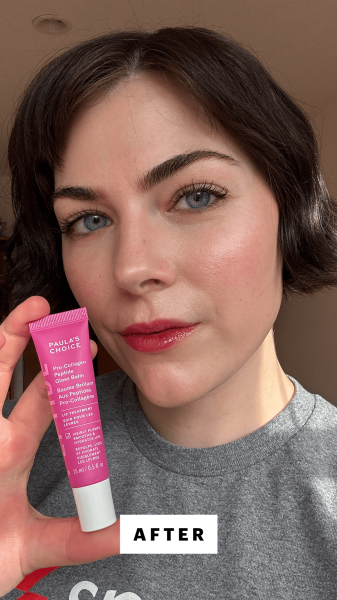 Dall'Asen after applying Paulas Choice Peptide Plumping Gloss Balm